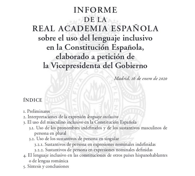 Informe de la Real Academia Española sobre el lenguaje inclusivo y  cuestiones conexas by Sala de Prensa - Issuu